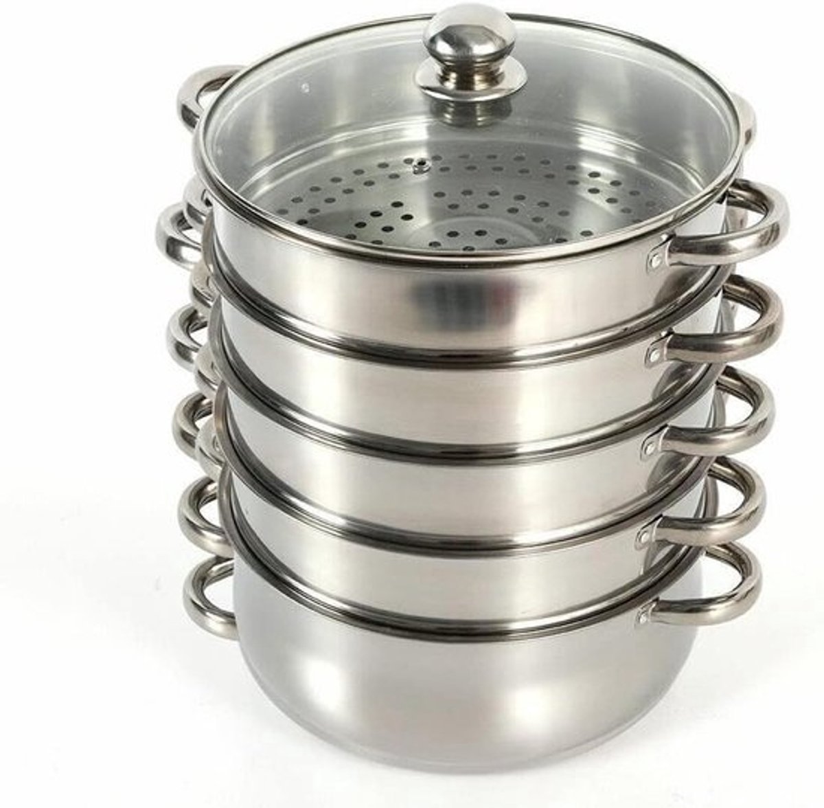 RVS Stoompan - Stoomkoker Pan - Gezond Koken - 5 Lagen Constructie - 26 cm - Zilverkleurig
