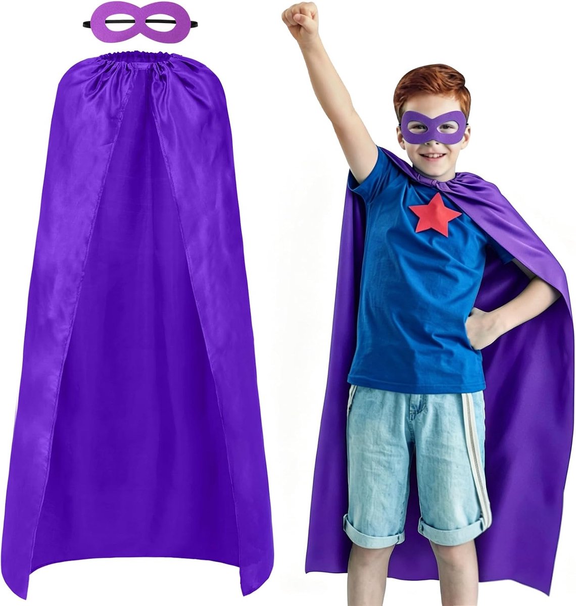 Superheldencape kostuum, 2 stuks korte dubbelzijdige cape met masker, carnavalskostuum, maskeradekostuum, carnaval, cosplay, superheldencape, Kerstmis, werelddag van het boek en andere feesten