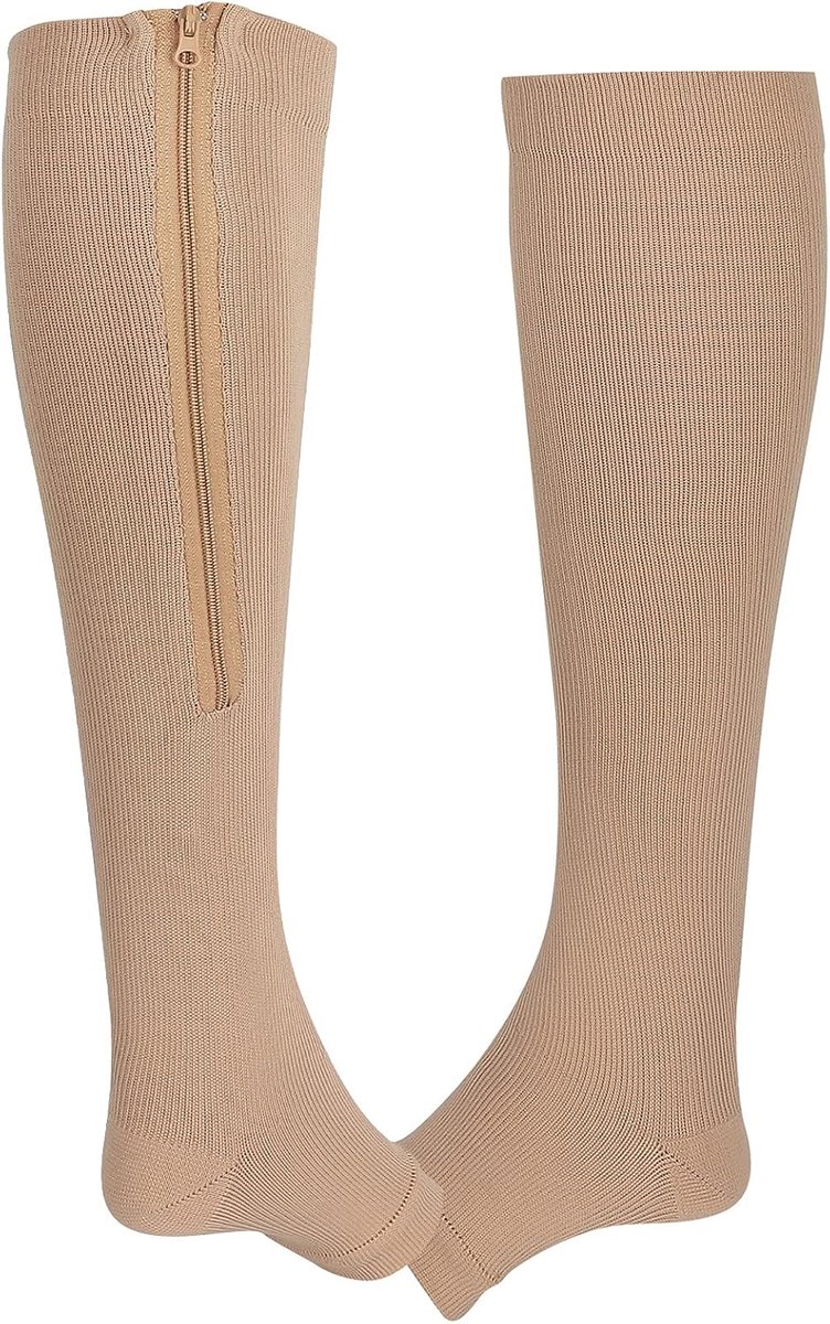 Sokken met Ritssluiting, Gesorteerde Steunkousen, Compressiesokken met Vochtafvoerende en Versterkte Hiel, Open Teenontwerp, Ideaal voor Mannen en Vrouwen
