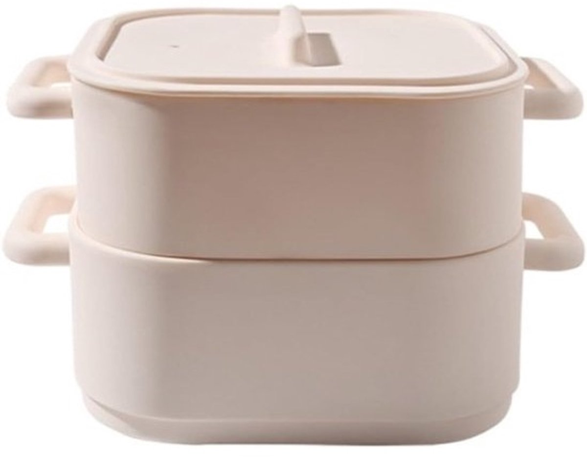 Magnetron Stoomset - Kookkommen - Gezond Koken - Met Handgrepen - 22x17x14cm - Beige