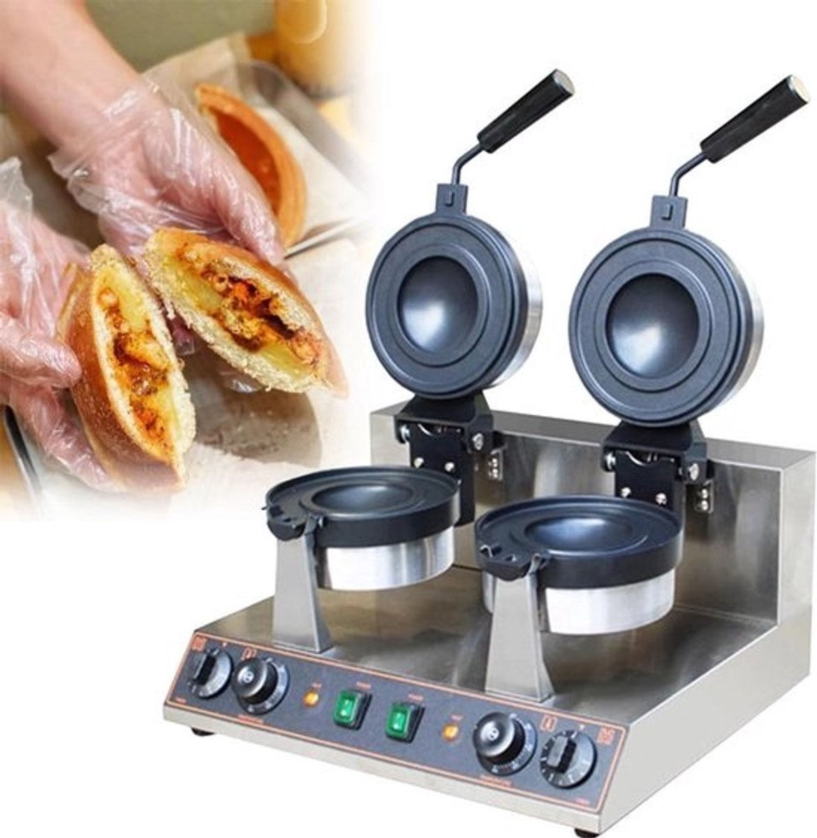 Professionele Wafelmaker - Apparaat Voor Broodjes - Horeca Gebruik - 180° Draaibaar - 47x25x30 cm - Zilver