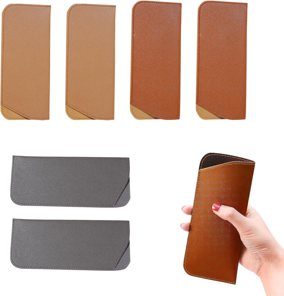 Dailygoods- Brillenetui 6 stuks - Zachte Brillenhoes - PU Leer - Waterdicht - Draagbaar - Voor Volwassenen/Kinderen