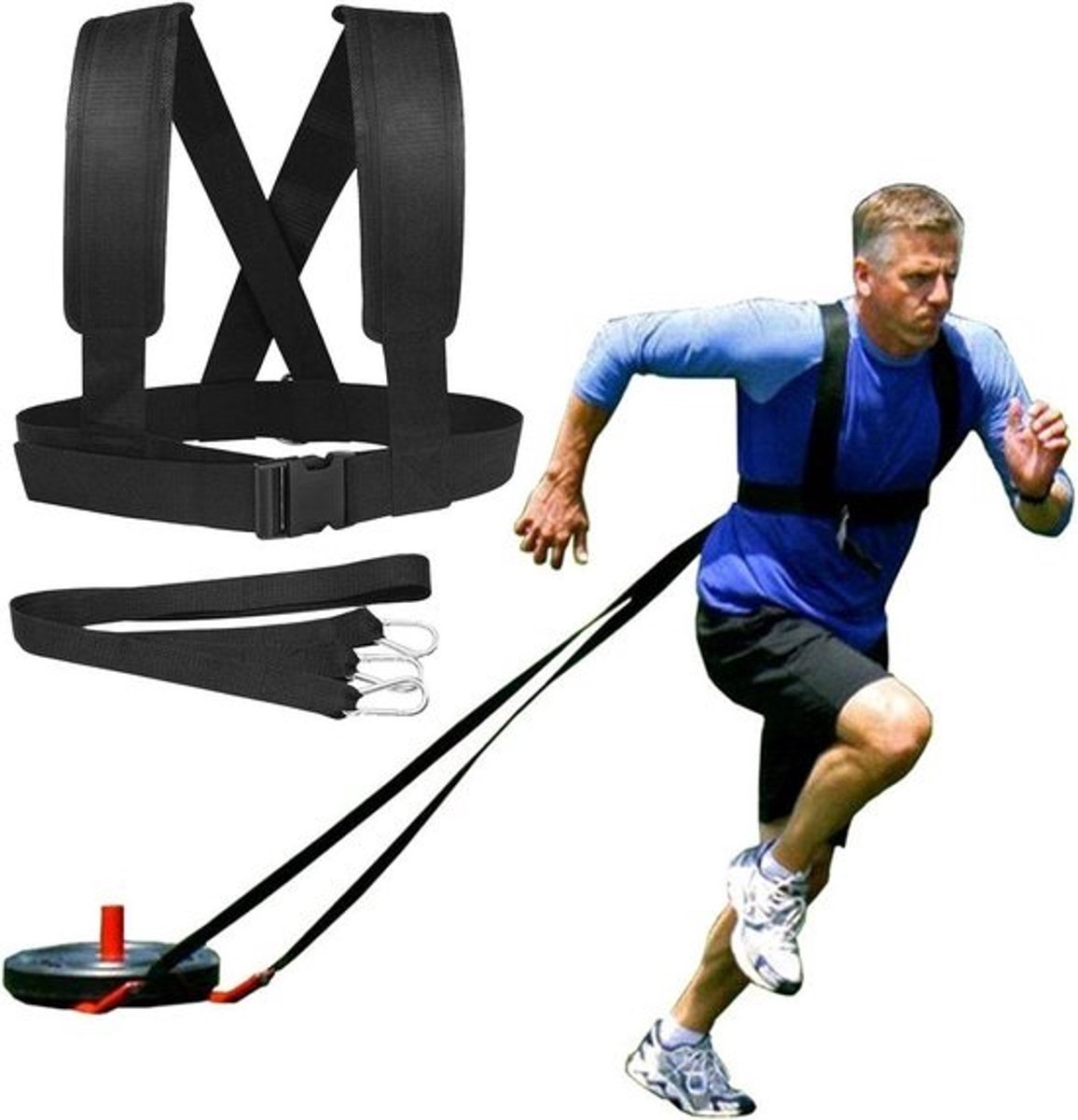 Trek Harnas - Sled Riem - Kracht Training - Verstelbare Riemen - 158 cm Lengte - Zwart