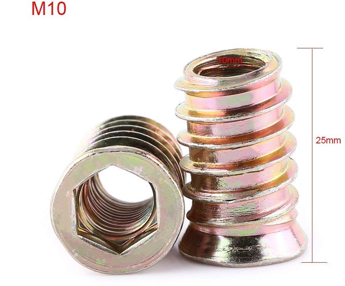 Dailygoods- Schroefdraadinzetstuk 120 Stuks - Schroefmoer - Zeskantaandrijving - Koolstofstaal - M10 x 25 mm - Duurzaam met Verzinkt Oppervlak