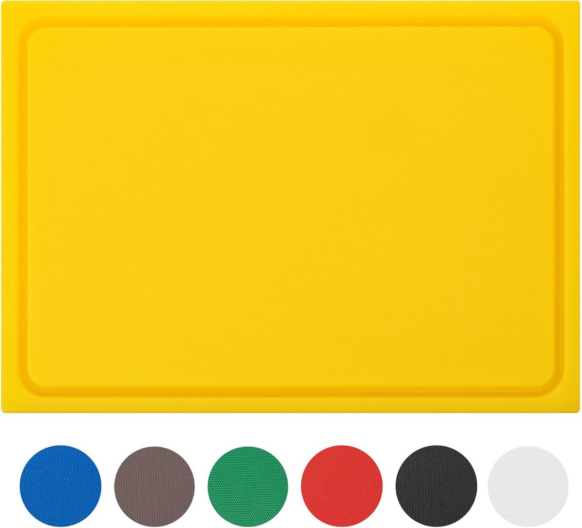 stevige kunststof snijplank | geel, 60x40x2 cm | vaatwasmachinebestendig, EXTRA dik, | kleuren & maten selecteerbaar | HACCP gevogelte snijmatten | hakplank met sapgeul