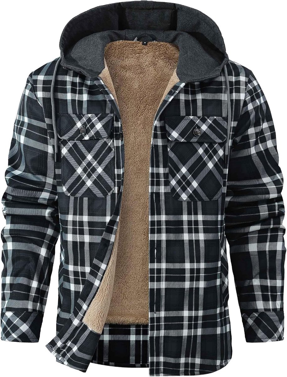Heren winterjas geruit houthakkershemd fleece gevoerd jack