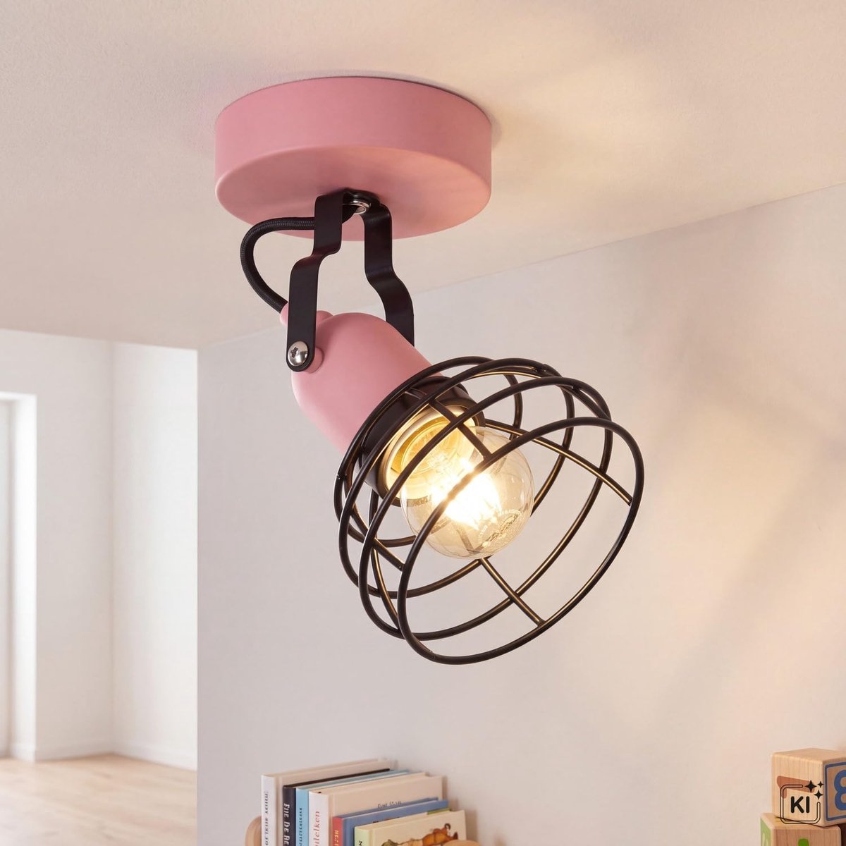 Plafondspot kinderkamer zwenkbaar kinderlamp roze meisjes metaal B:10,5 cm E27 draad decoratieve kinderkamerlamp flexibel