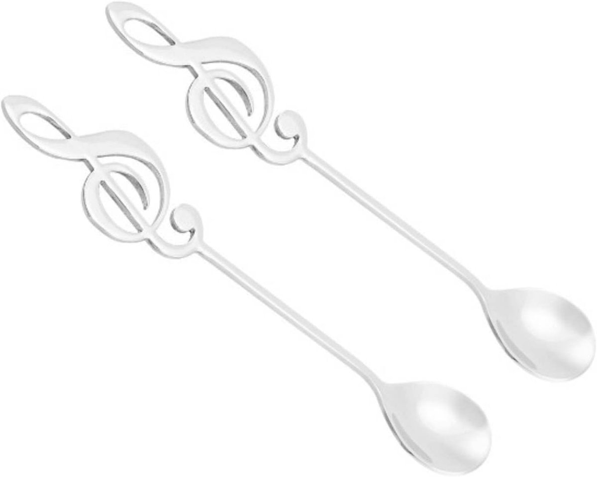 Lepels 2 Pak, Roestvrijstalen Koffielepel Servies Dessertlepels Muzieknoot Lange Steel Koffielepel voor Koffie Roeren Drank Mixing Milkshake Jam(splinter)