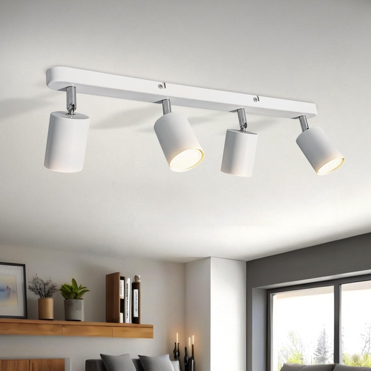 wit Plafondlamp GU10,4 koppen 5W Verstelbaar Plafondspot,Warm wit 3000K plafondverlichting,430LM Draaibaar Wandlamp,voor gang galerij keuken slaapkamer kantoor koffieshop.