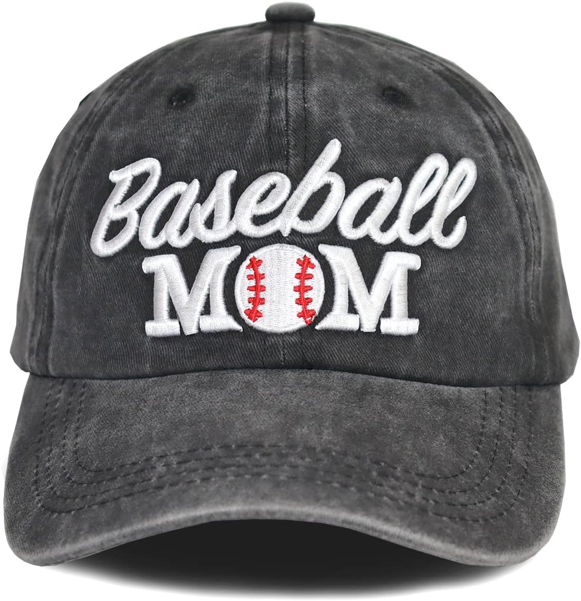 Mom Hat for Women, Funny Mother's Day Softball Accessories Team Gifts, Vintage Washed Distressed Embroidered Softball Mom Baseball Cap for Mama, Grandma Black