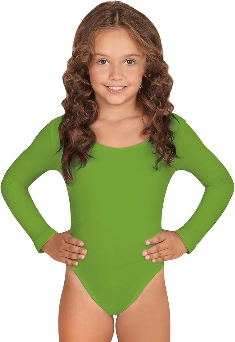 Body met lange mouwen voor meisjes, carnaval, dansers, vlinders, themafeesten, maat 8-12 jaar, groene kleur