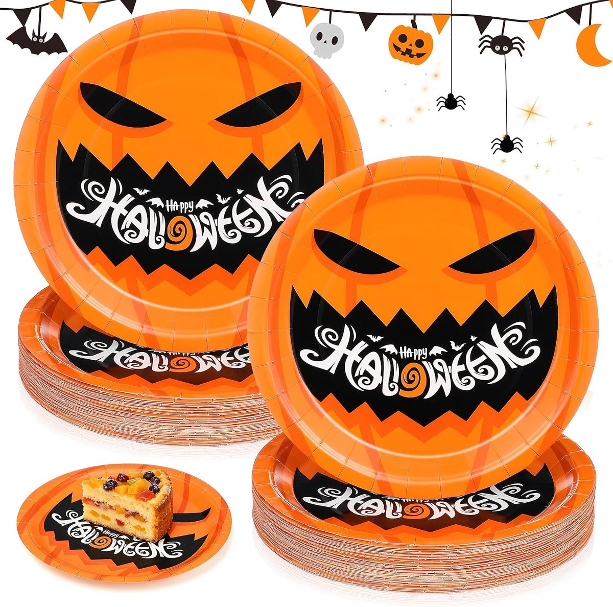 Halloween Borden - 50 Stuks Wegwerp Papieren Party Borden met Pompoenmotief - Diameter 23 cm - 50 Stuks