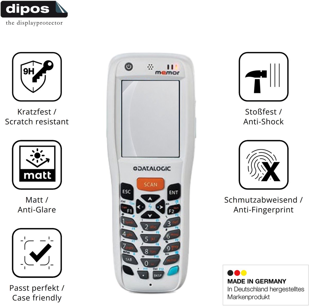 dipos – 2x Matte Pantserfolie geschikt voor Datalogic Memor X3 | 9H Screenprotector