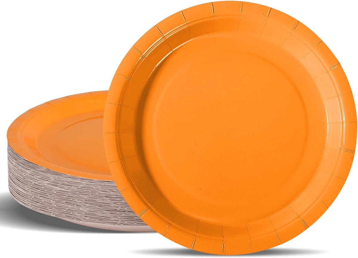 50 stuks papieren borden, feestborden, kinderverjaardag, bordenset, 23 cm, feestservies, oranje, wegwerppapieren borden voor afstudeerfeest, oudejaarsavond, kinderverjaardag, verjaardag