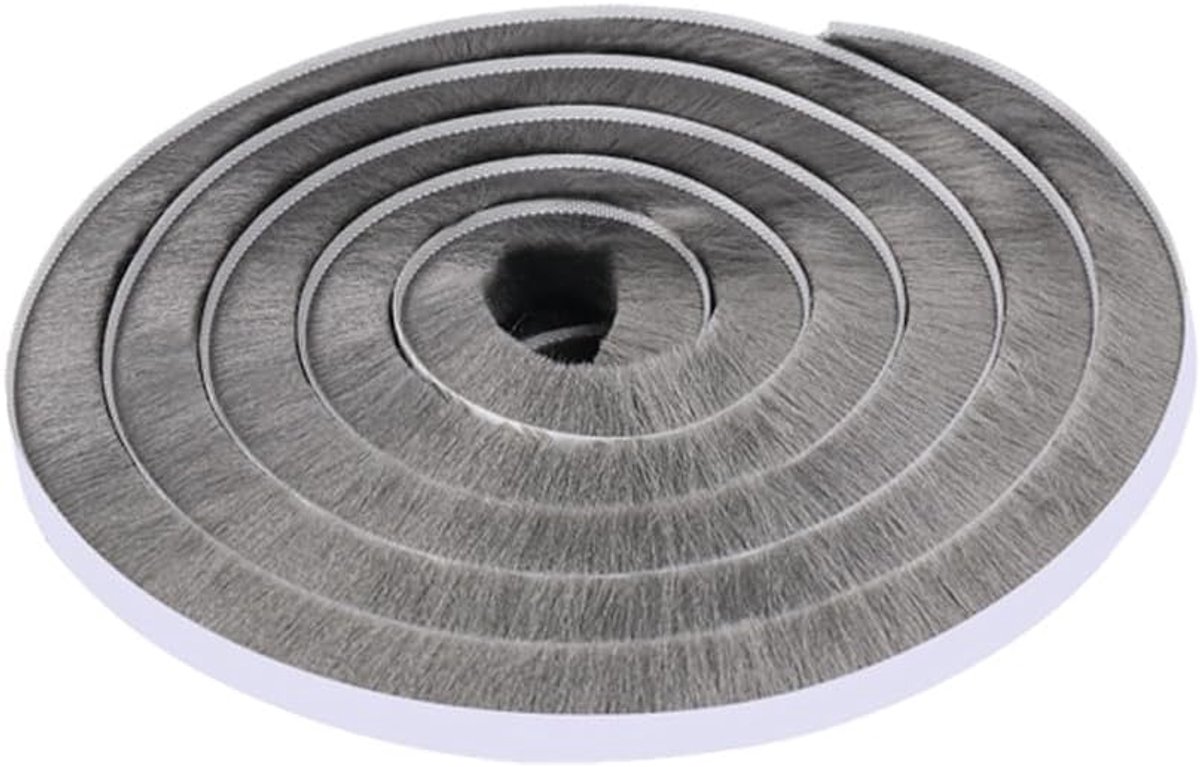 10 m (L) x 9 mm (B) x 15 mm (T), zelfklevende deurborstelafdichting, weerstrip, tochtstopper stofdichte isolerende deurafdichting voor schuifdeur, raam en kledingkast, grijs