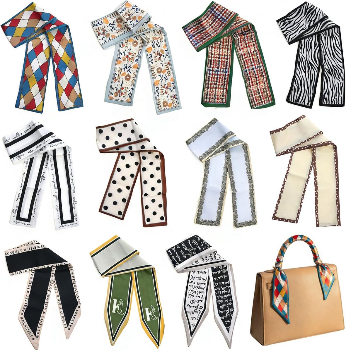 11 zakdoeken in vintage stijl | smalle multifunctionele zijden sjaal voor haar en handtassen lang van satijn als zijden sjaal als halsdoek, hoofd en zakgreep