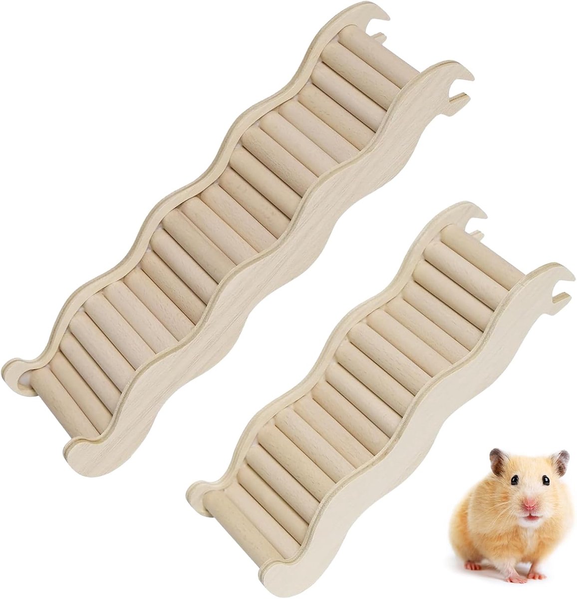 2 stuks, 26 x 7,6 cm en 21 x 7,6 cm, hamsterladder, klimspeelgoed, hamsterladder van hout, klimladder voor hamsters, muizen, gertmuizen