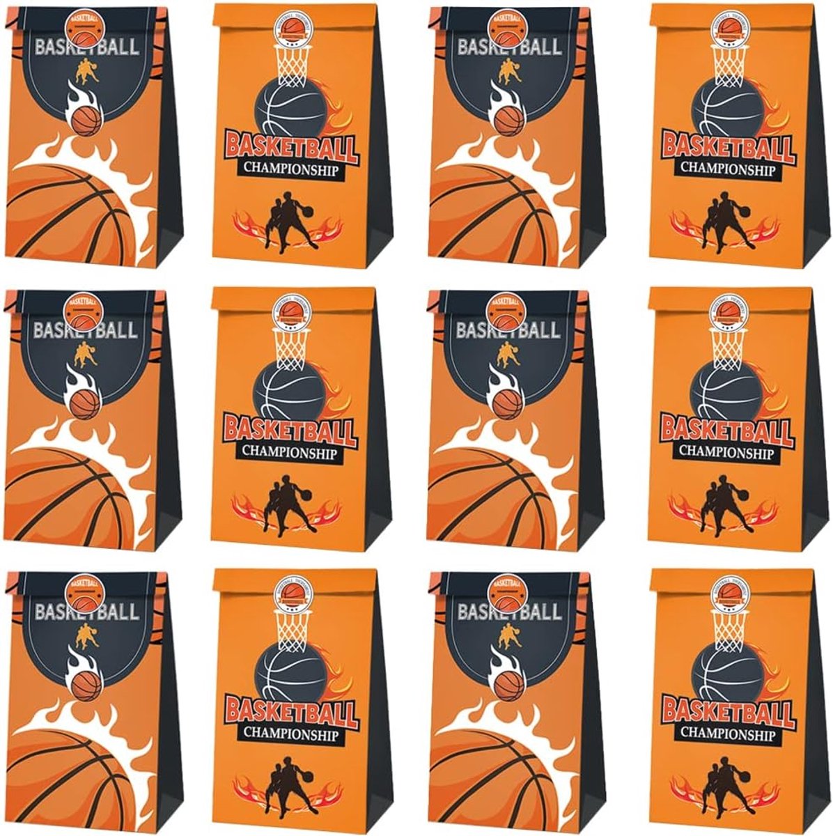 12 Stuks Basketball Cadeaudoosjes met Handvat, Papieren Tassen voor Snoep en Koekjes, Sportieve Geschenkzakjes voor Verjaardag, Kerst, Carnaval Traktatiedoosjes voor Jongens (Cadeauzakjes)