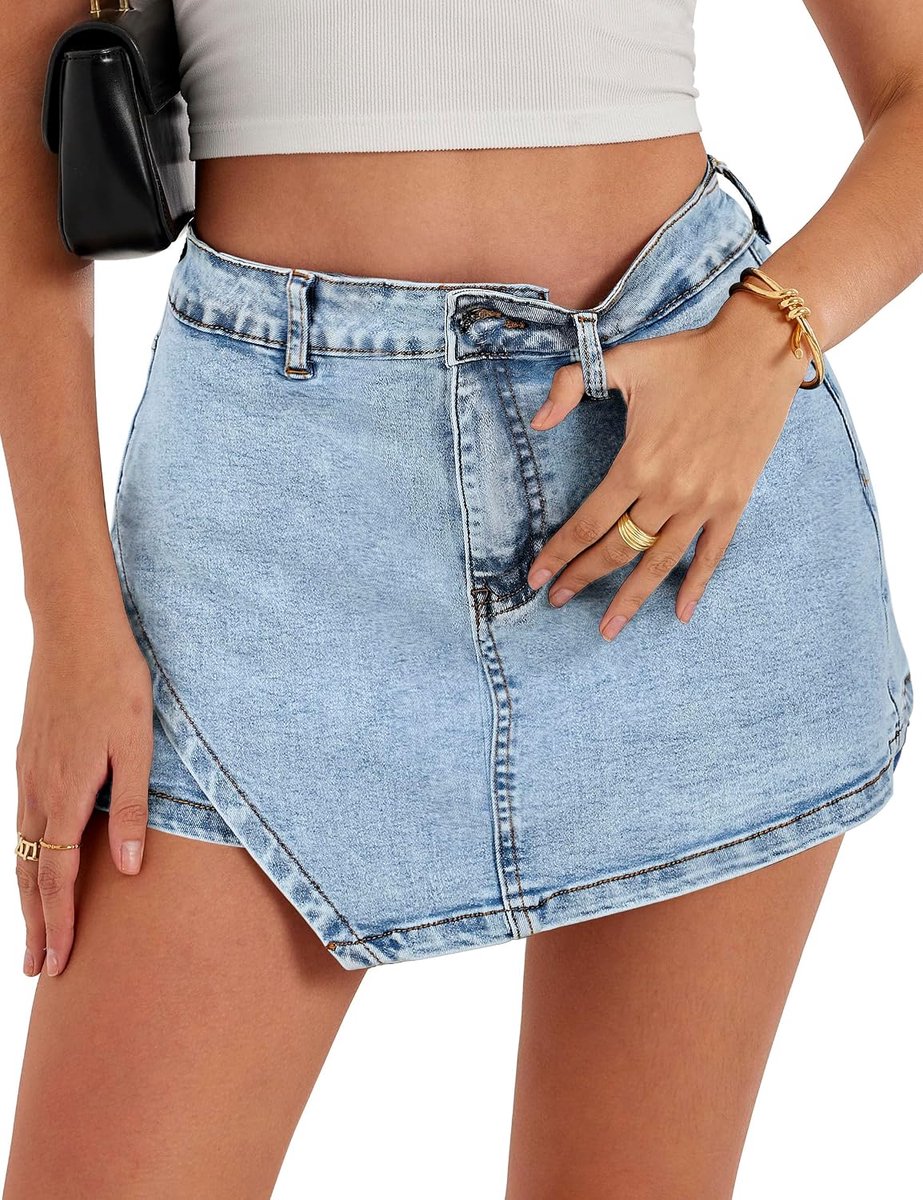 Denim Skorts voor vrouwen Stretch Hoge Taille Dames Denim Mini Rok Trendy Casual Jean Rokken met Zakken UK