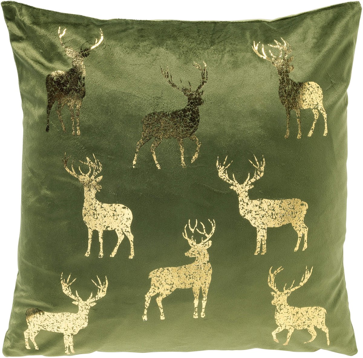 NORDIC-REINDEER - kussenhoes 45x45 cm - fluweel - rendieren - Bronze Green - groen, goud