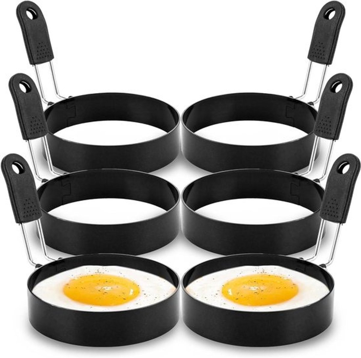 Spiegeleivormen Zwart - Eivorm Pan - Perfecte Eieren Bakken - Met Anti-aanbaklaag - 6 stuks 9 cm - Zwart