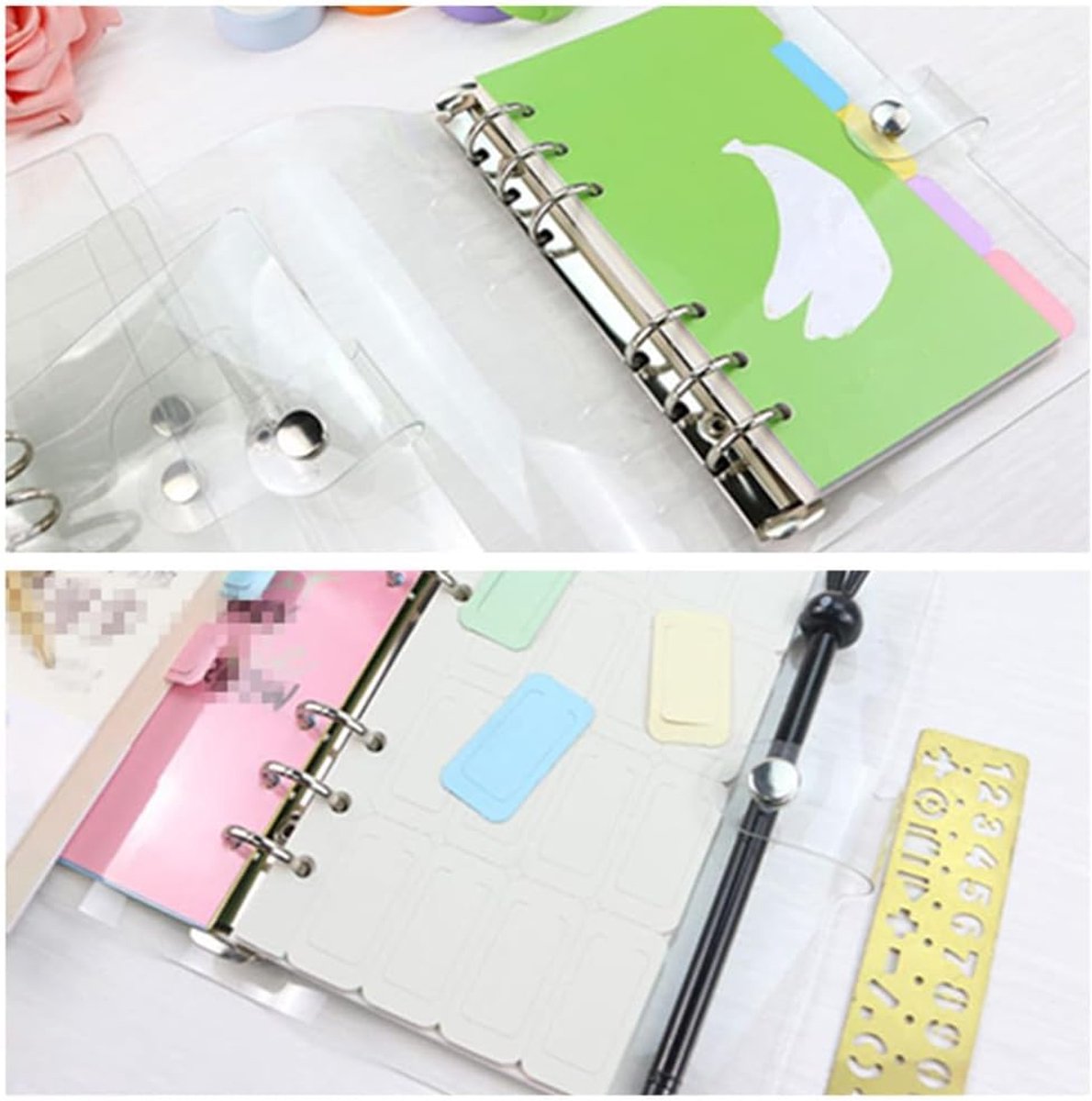 Losse ringband, A6-ringband, waterdicht, 2 stuks, navulbare ringmap met drukknop, notebookbescherming voor school, dagboek, boek, kantoor