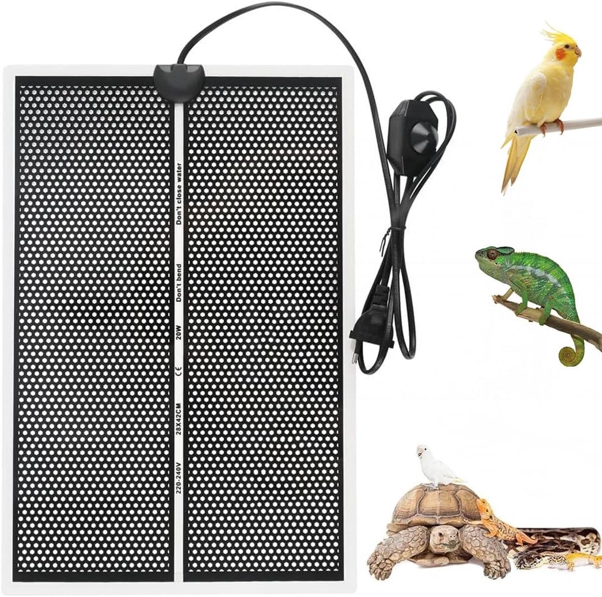 Verwarmingsmat voor reptielen, 20 W, verstelbare verwarmingsmat voor terrarium, voor schildpadden, hagedissen, gekko (42 x 28 cm)