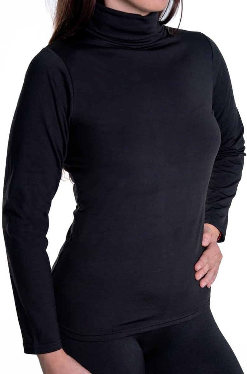 Thermisch T-shirt voor dames, opstaande kraag, lange mouwen, ideaal voor sport en koud weer, antibacterieel, ademend