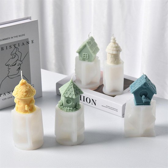 3D siliconen vormen Gießformen Huizen, siliconenvorm Huis Kaarsen Vormen Siliconen Gießform Huizen met Vogel Vlinder Gießformen Siliconen Huisjes Kaarsenvormen om te gieten voor kaarsen Gips Sojawas — afbeelding 4