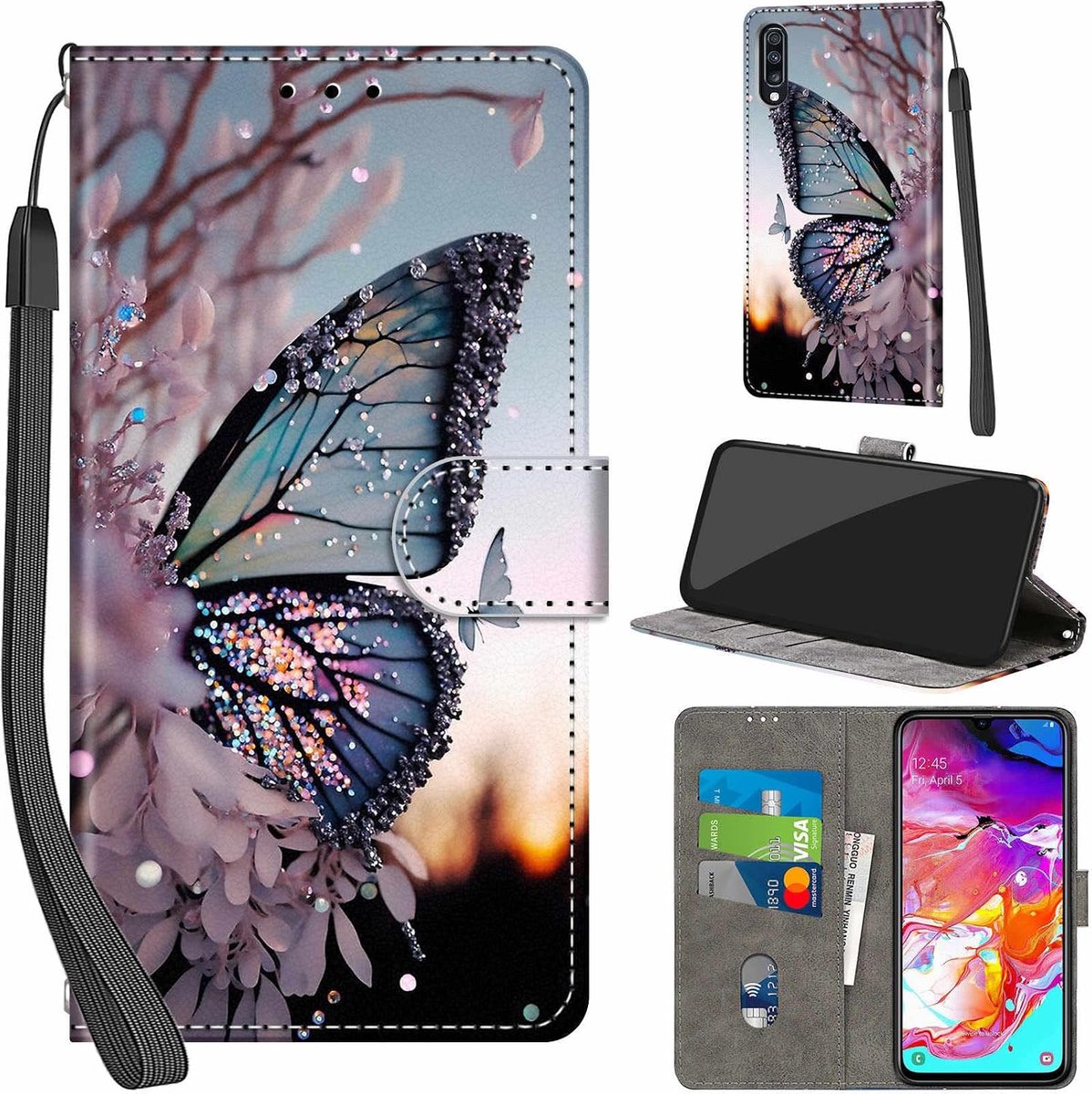Portemonnee Telefoonhoes voor Samsung Galaxy A70 Vlinder