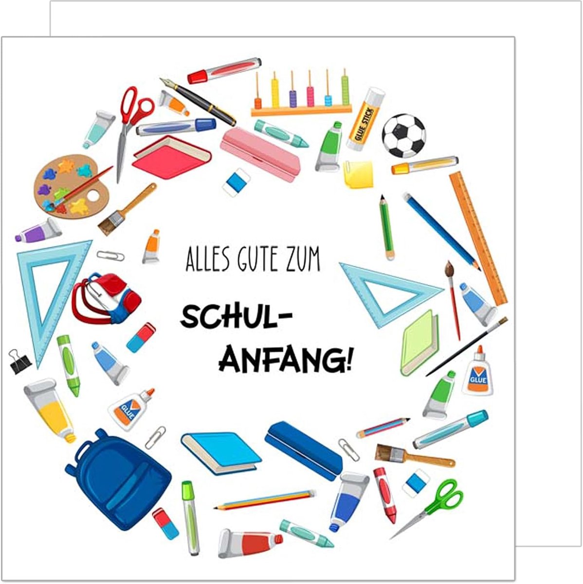 Seidel Premium vierkante wenskaart voor eerste schooldag met envelop. Inschrijvingskaart met spreuk voor de eerste schooldag kaart wenskaart voor schoolkind meisje jongen 1e klas (ESQ108 SW025