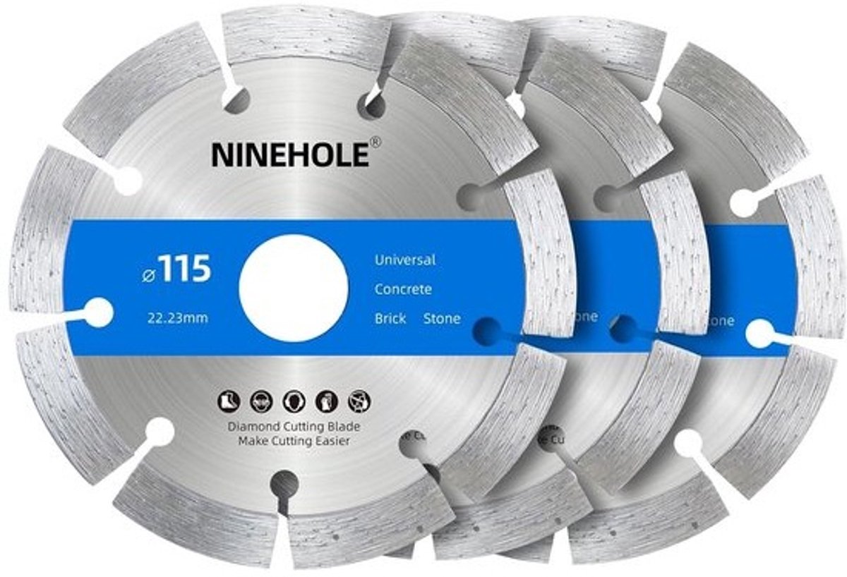 3x Diamant Doorslijpschijven 115mm voor Beton, Steen en Baksteen - Droog & Nat Gebruik