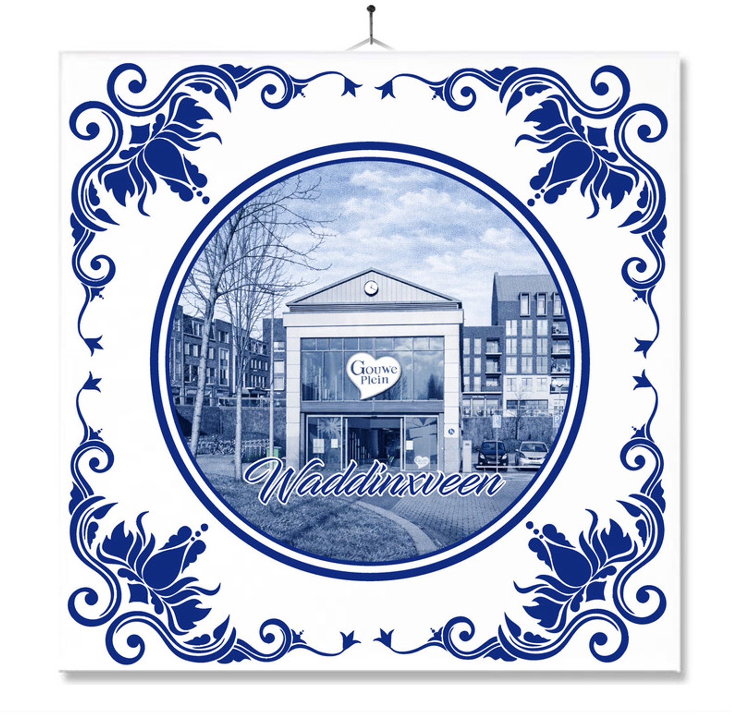 MC Living Tegel Met Opdruk | Waddinxveen | Delft Blauw | Cadeau | Inclusief Geschenkdoos | Standaard | Ophangsysteem Ontwerp 3