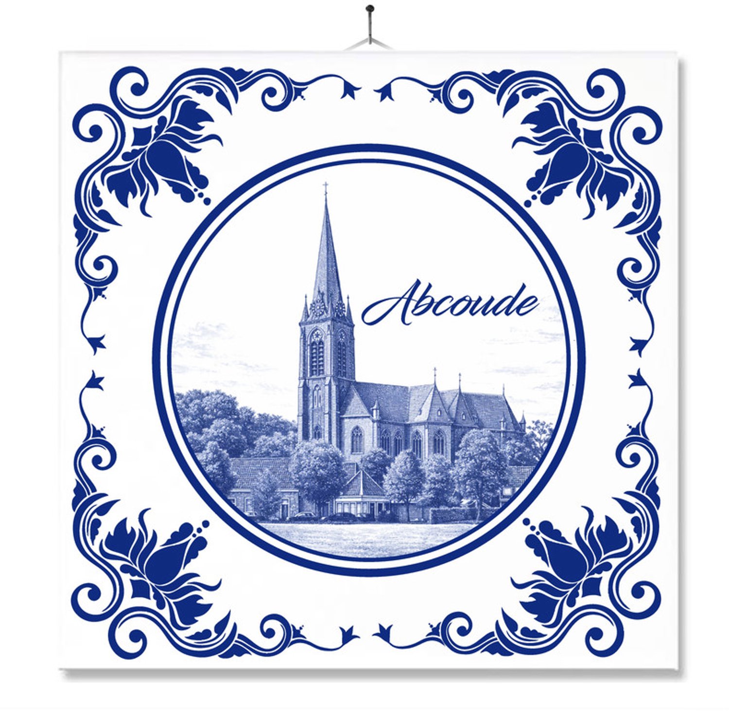 MC Living Tegel Met Opdruk | Abcoude | Delft Blauw | Cadeau | Inclusief Geschenkdoos | Standaard | Ophangsysteem Ontwerp 1