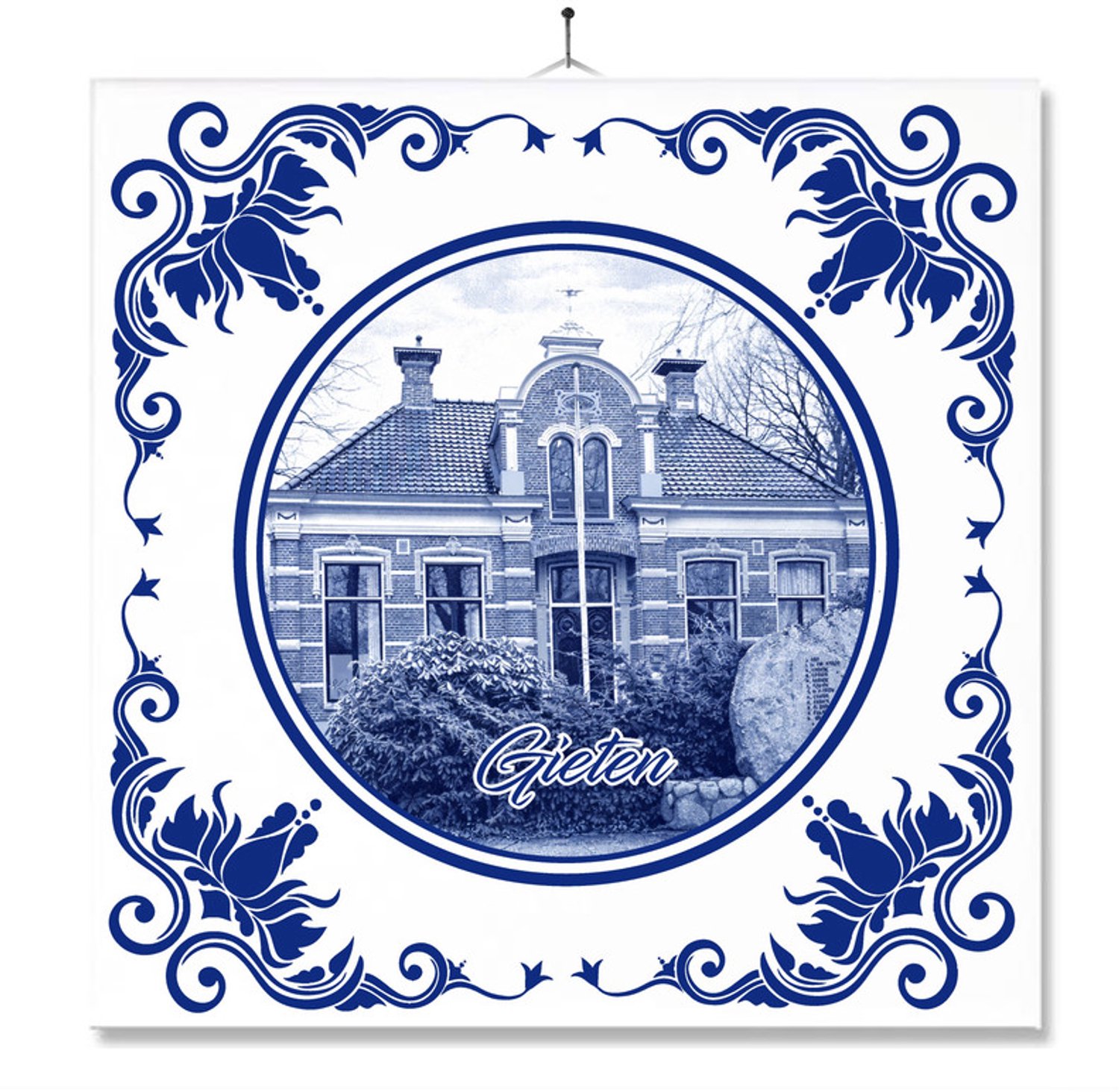 MC Living Tegel Met Opdruk | Gieten | Delft Blauw | Cadeau | Inclusief Geschenkdoos | Standaard | Ophangsysteem