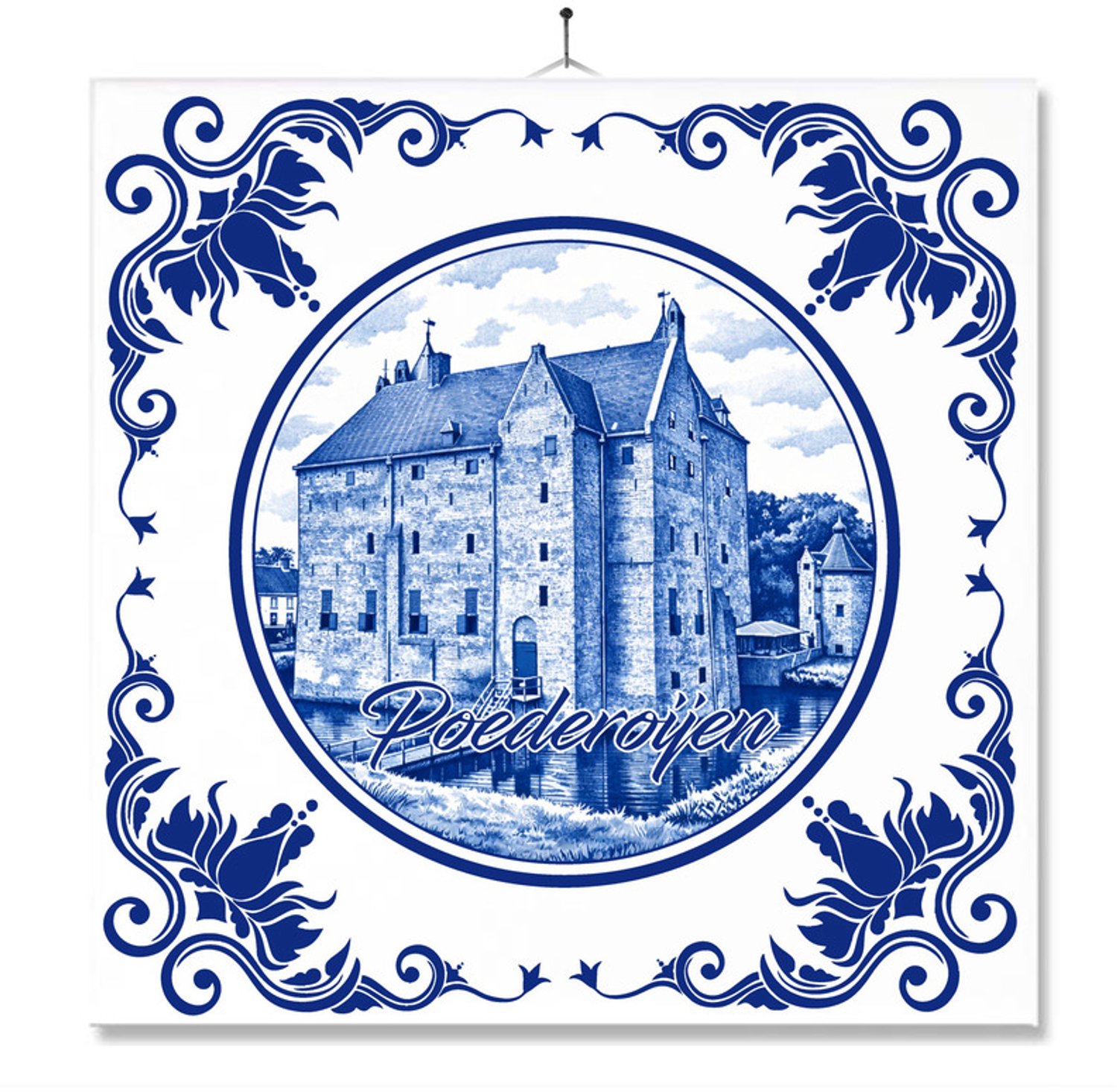 MC Living Tegel Met Opdruk | Poederoijen | Delft Blauw | Cadeau | Inclusief Geschenkdoos | Standaard | Ophangsysteem Ontwerp 2