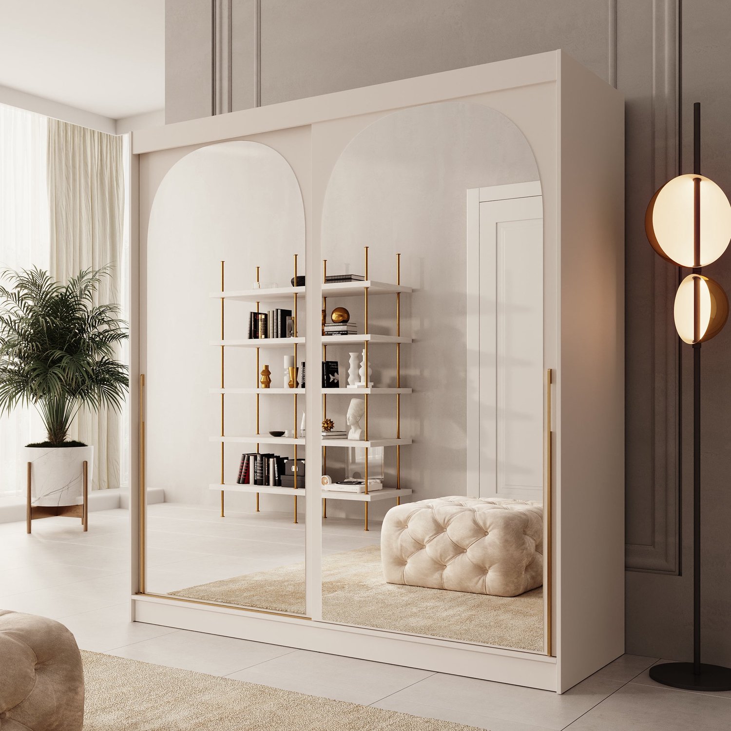 MEUBELLA Moniq - Kledingkast met schuifdeuren - Beige - 200x65x215cm