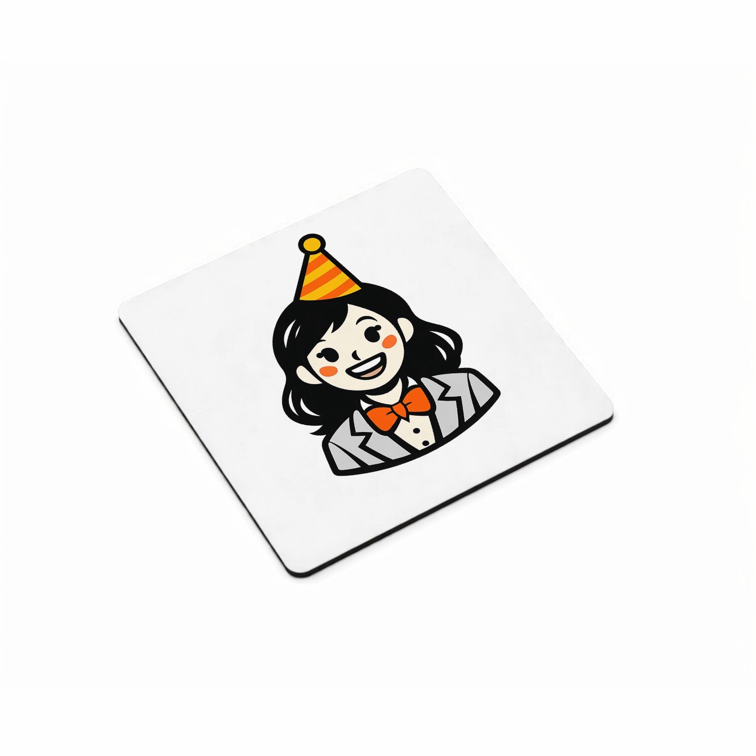 Mr Cadeautjes MDF magnetische fotolijst vierkant 9,5 - design Vrolijke, nette cartoonfiguur met feestelijke accessoire en | cadeau Wit