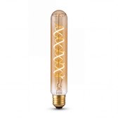 Lange, cilindrische Lucide LED-lamp met amberkleurig glas en een oplichtend spiraalvormig filament.