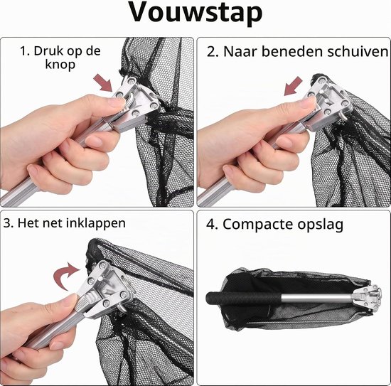 Opvouwbaar Schepnet - Zwart - 53 cm - Telescopisch Nylon Visnet - Voor Karper en Forel — afbeelding 3