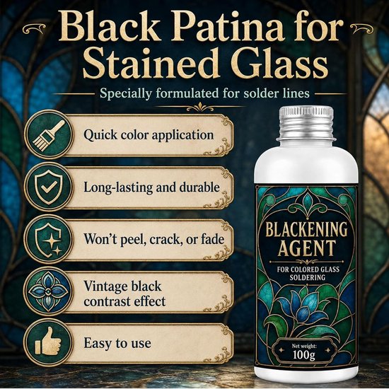 200g zwarte patina voor glas-in-lood, soldeer en donkere afwerking - ideaal voor creatieve projecten — afbeelding 4