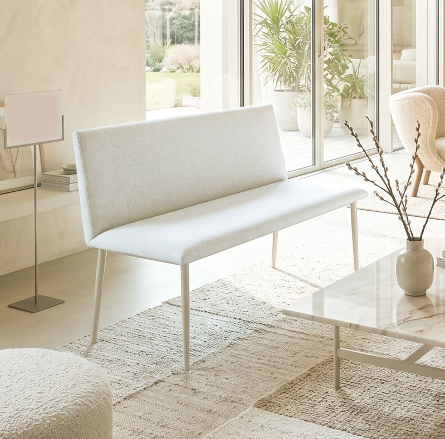 STILVORA Eetbank 120 x 61,5 x 85 cm - Tweezits Zonder Armleuningen Met Rugleuning - Voor Eetkamer en Woonkamer - Polyester - Beige
