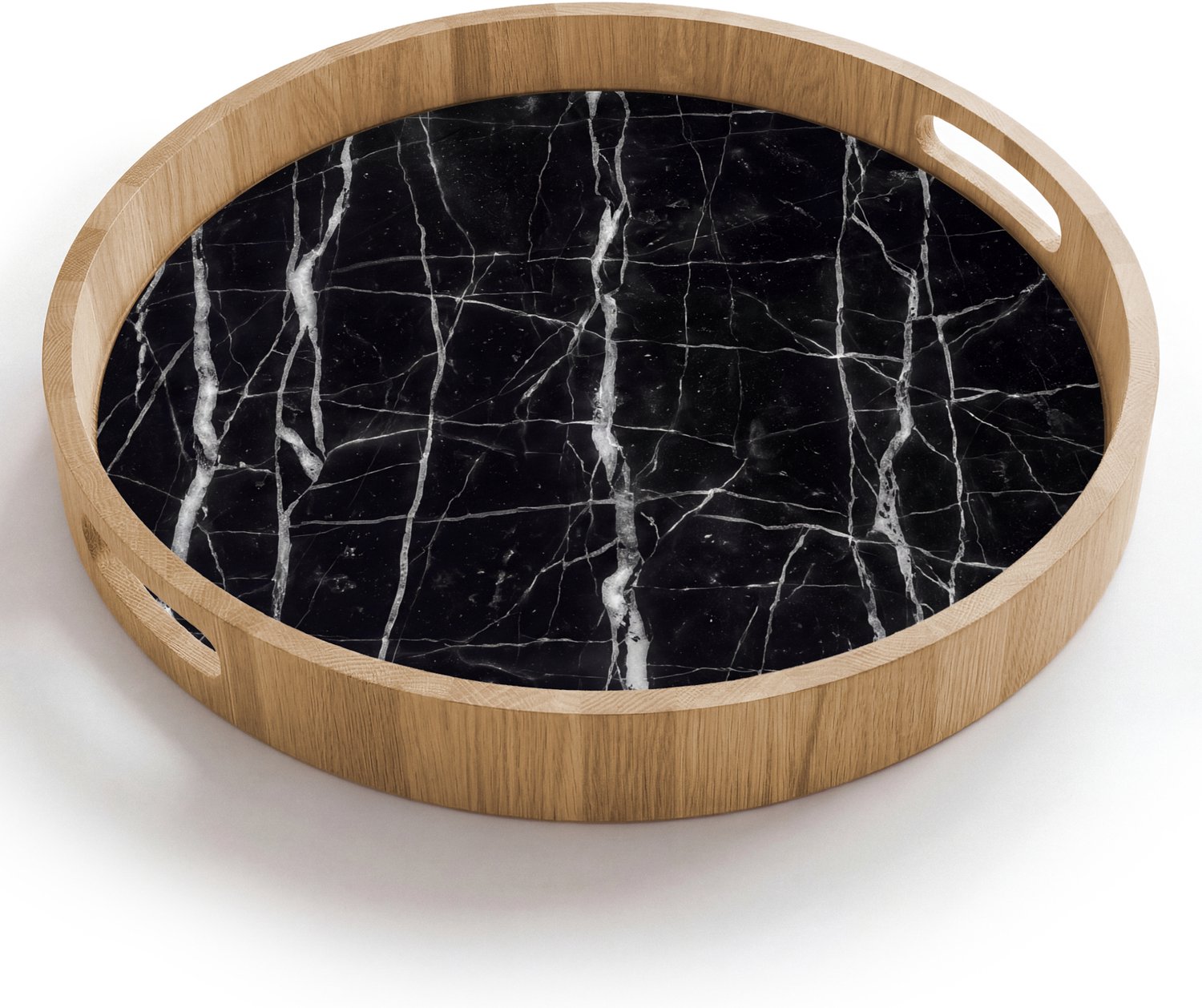 Dienblad rond 40x40 cm - Schootdienblad hout - Marmer - Aders - Abstract - Zwart - Borrelplank rechthoek - Plateau houten dienbladen