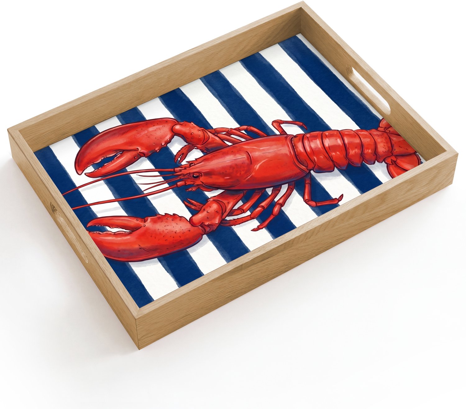Dienblad hout 40x30 cm - Schootdienblad - Schaaldier - Kreeft - Marine - Illustratie - Rood - Borrelplank rechthoek - Plateau dienbladen