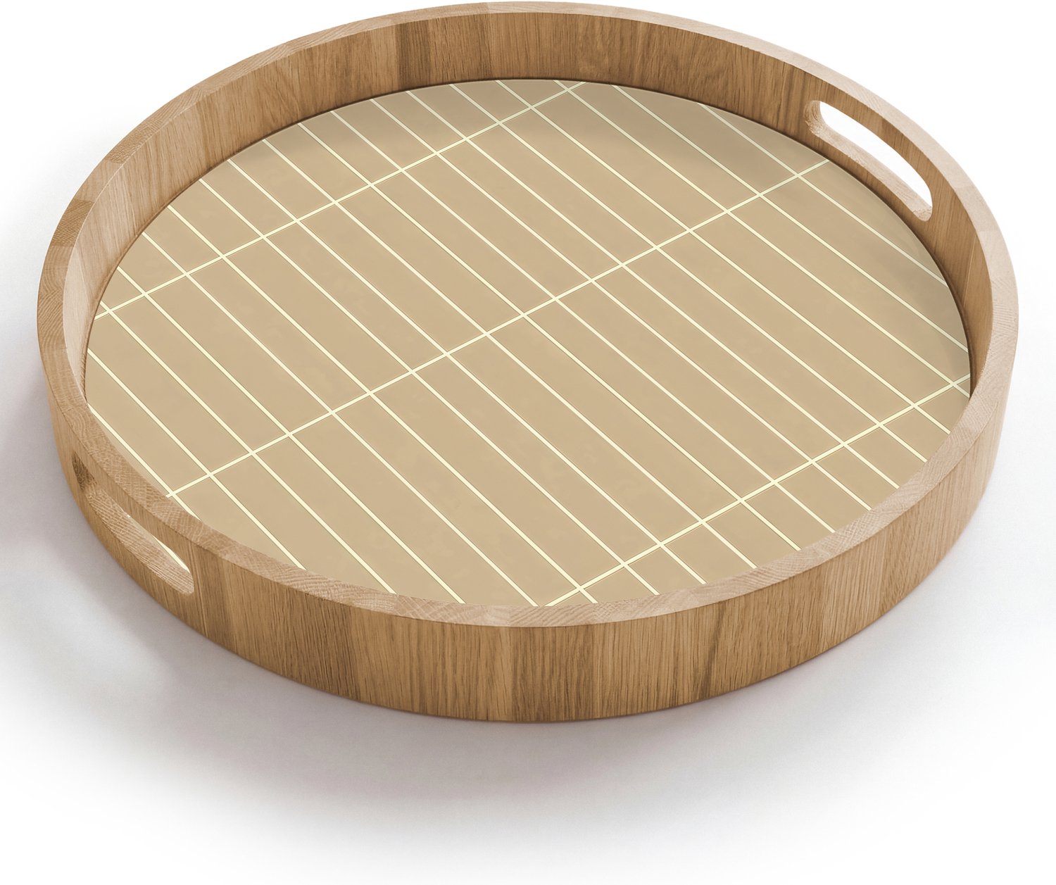 Dienblad rond 40x40 cm - Schootdienblad hout - Verticaal - Wandtegel - Zand - Beige - Borrelplank rechthoek - Plateau houten dienbladen