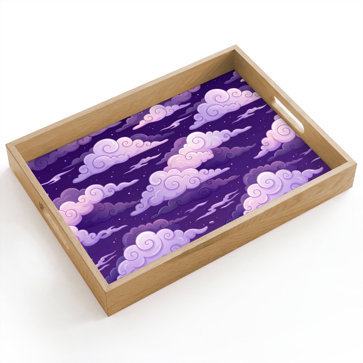 Dienblad hout 40x30 cm - Schootdienblad - Wolken - Nacht - Natuur - Abstract - Paars - Borrelplank rechthoek - Plateau dienbladen