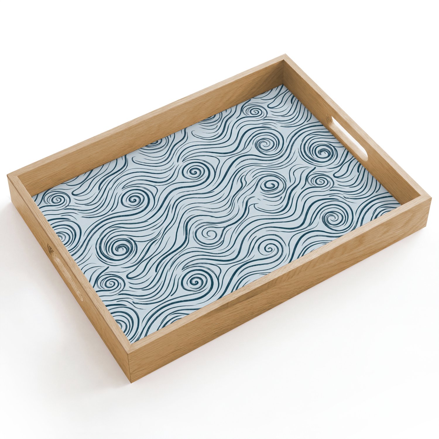 Dienblad hout 40x30 cm - Schootdienblad - Patroon - Golven - Abstract - Modern - Blauw - Borrelplank rechthoek - Plateau dienbladen