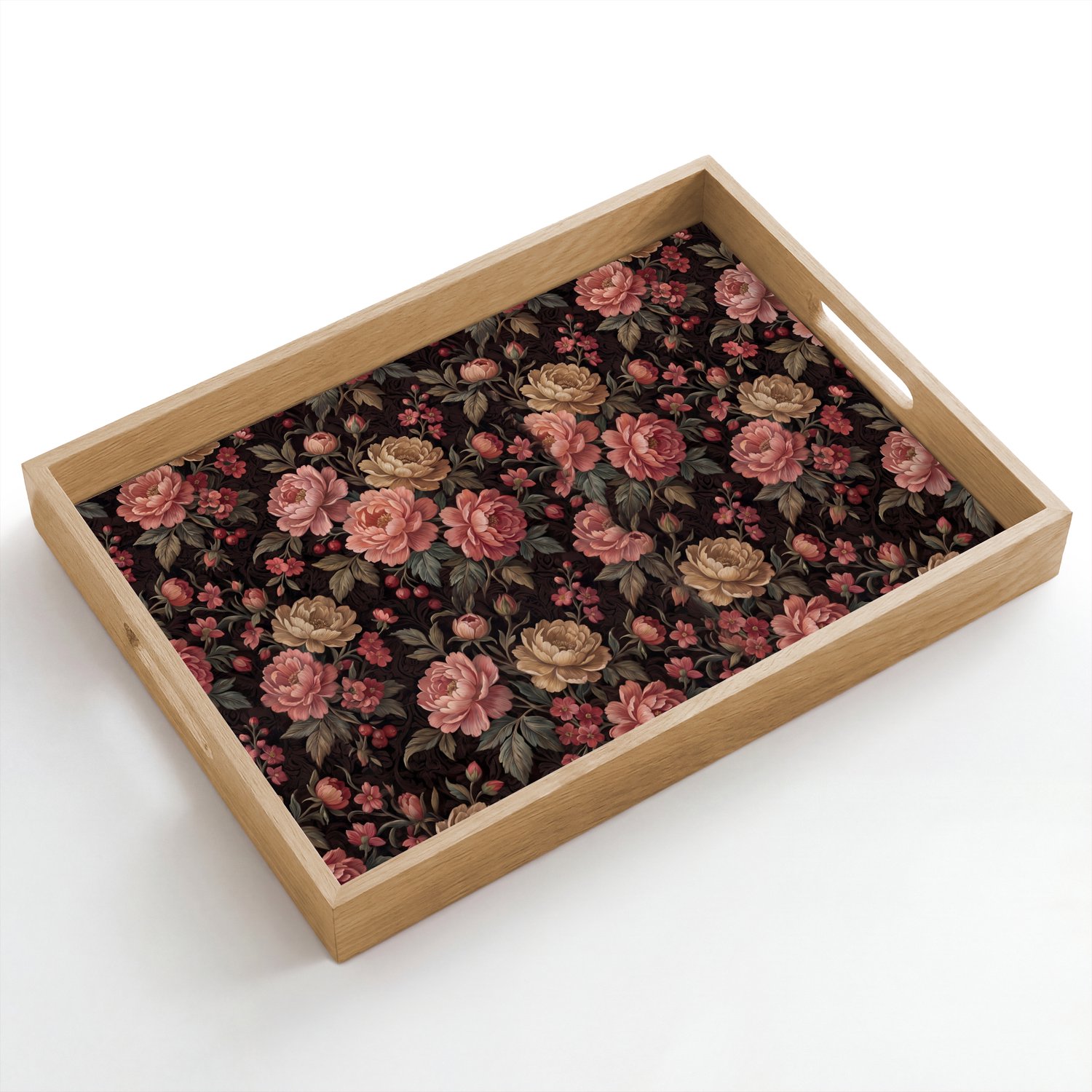 Dienblad hout 50x35 cm - Schootdienblad - Bloemen - Patroon - Natuur - Vintage - Roze - Borrelplank rechthoek - Plateau dienbladen