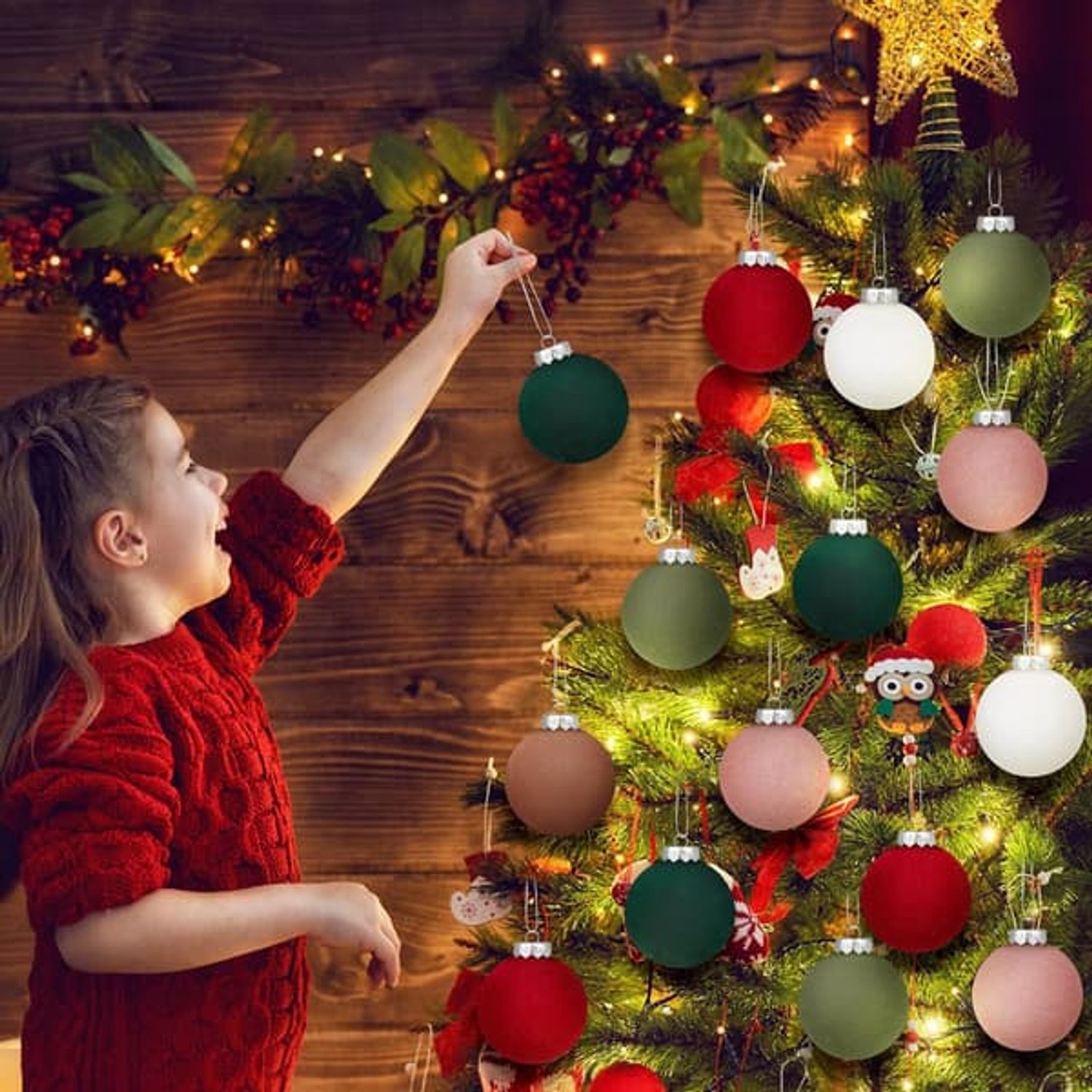 15 fluwelen kerstballen, glanzende, gegalvaniseerde decoratieve kerstballen - bordeauxrood 4 cm - Kerstversiering - Kerstboomversieringen – foto 2