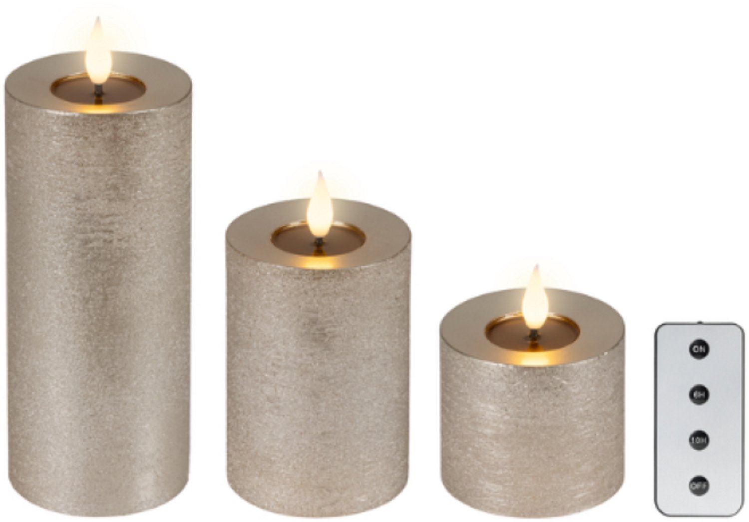 Ledkaars lumineo fire flame eff zilver 3 groottes
